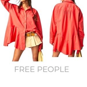 Free‎ People We The Free Freya poplin tunic size S in coral bright relaxed fit.